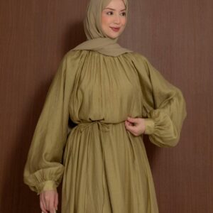 Ruffle Trim Pleated Relaxed Maxi Dress With Waist Tie