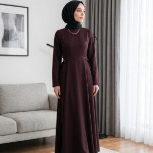 Burgundy Jersey Flare Belt Dress