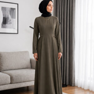 Khaki Jersey Flare Belt Dress